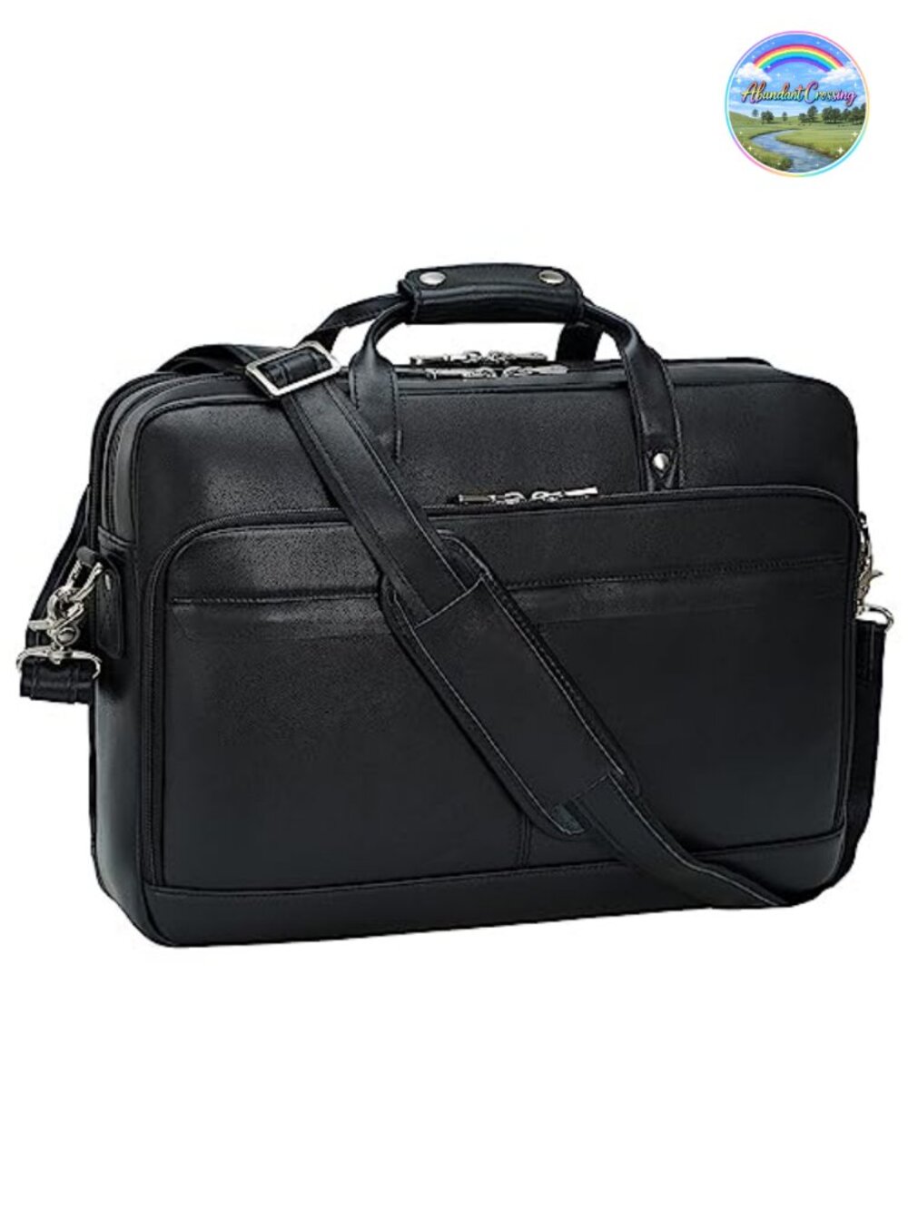 Full Grain Calfskin Leather Briefcase for 17.3 Inch Laptop Messenger Business
